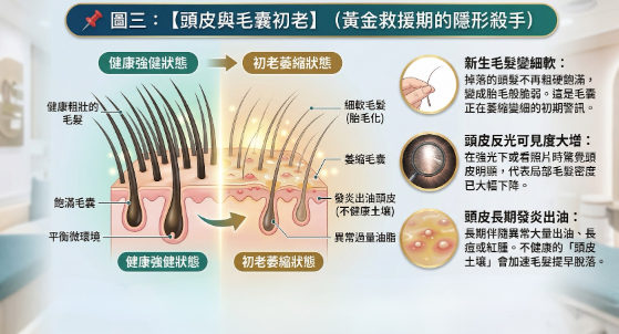 毛髮細軟頭皮反光與頭皮發炎出油警訊