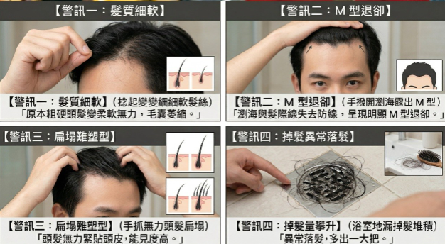 雄性禿初期髮際線與頭頂稀疏警訊